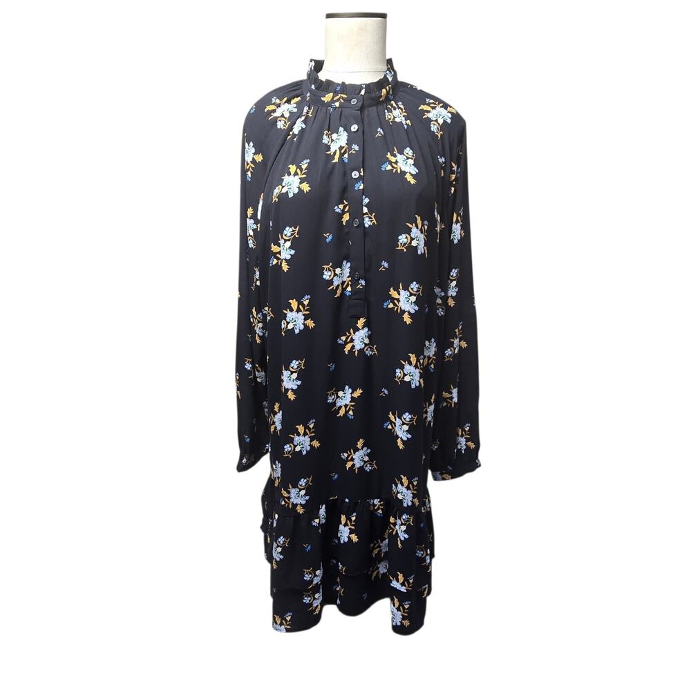 Loft High Neck Shirt Dress X-Large Black Floral Print